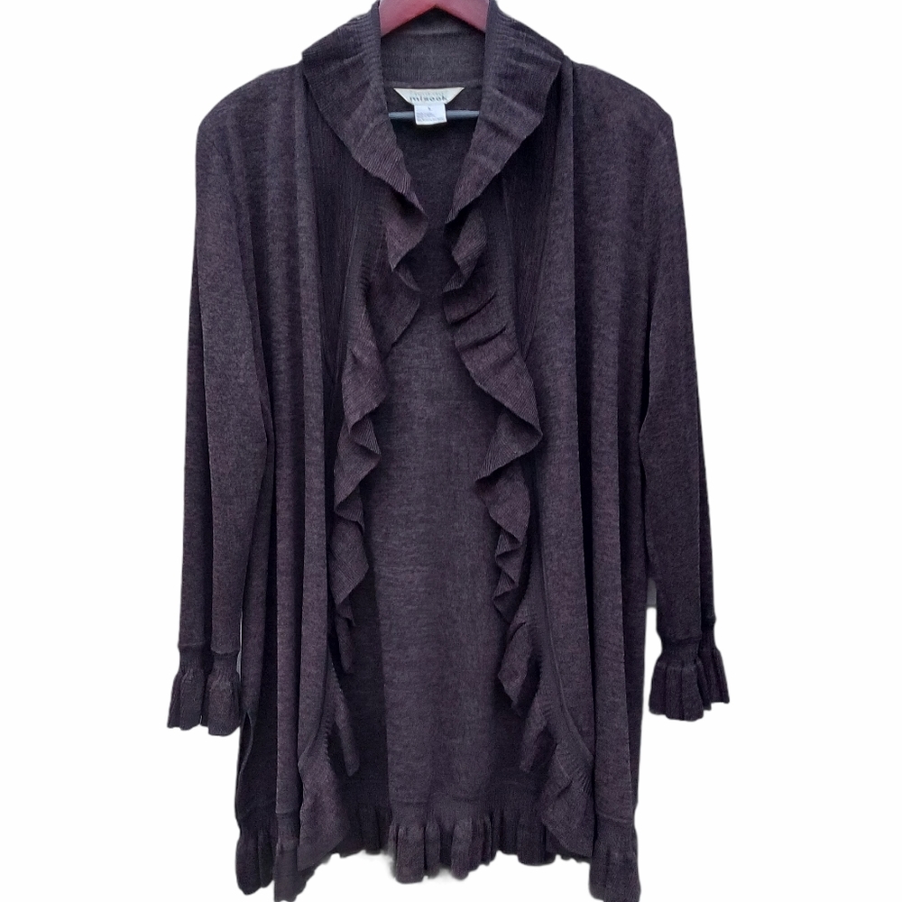 Misook open front ruffle cardigam